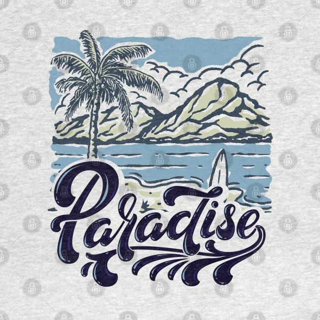 Beach Tropical Paradise Surfing Mountains Palm Tree Landscape Design by Joaddo